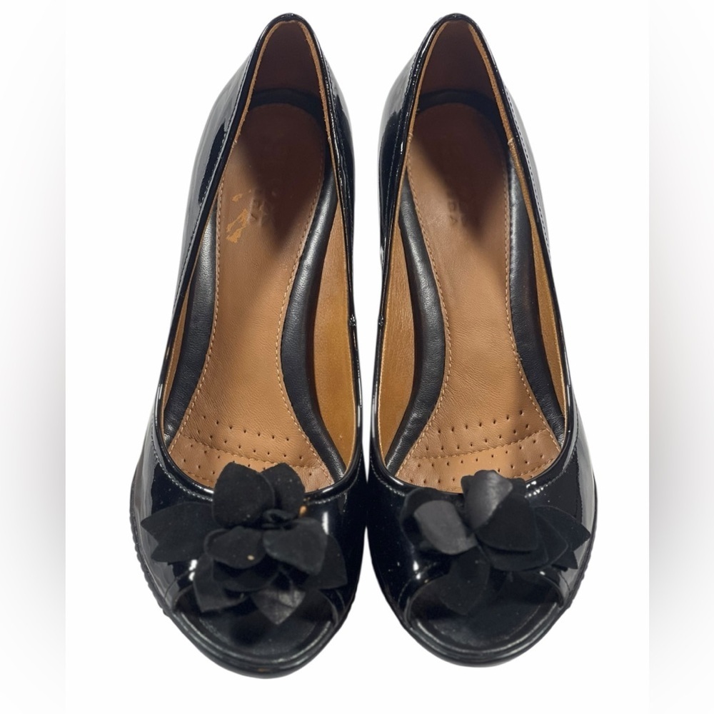 Geox Black Floral Peep-Toe Heels - Worn Once - Workwear - Size 6